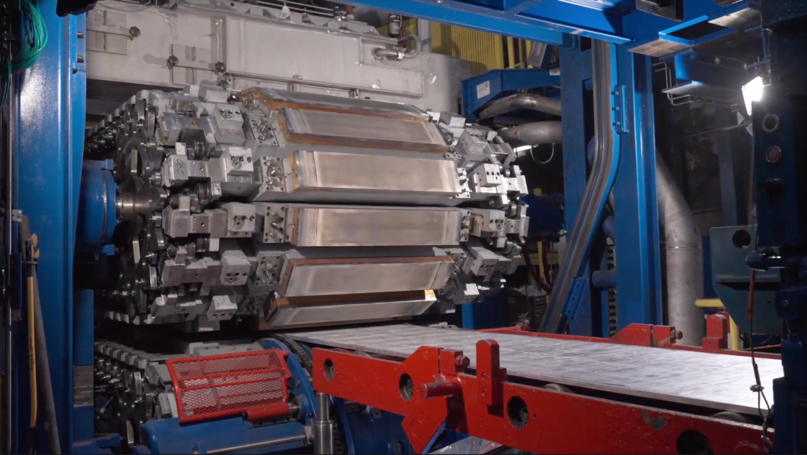 Close-up of Golden Aluminum’s Nexcast continuous caster, a high-technology system for efficient aluminum production.