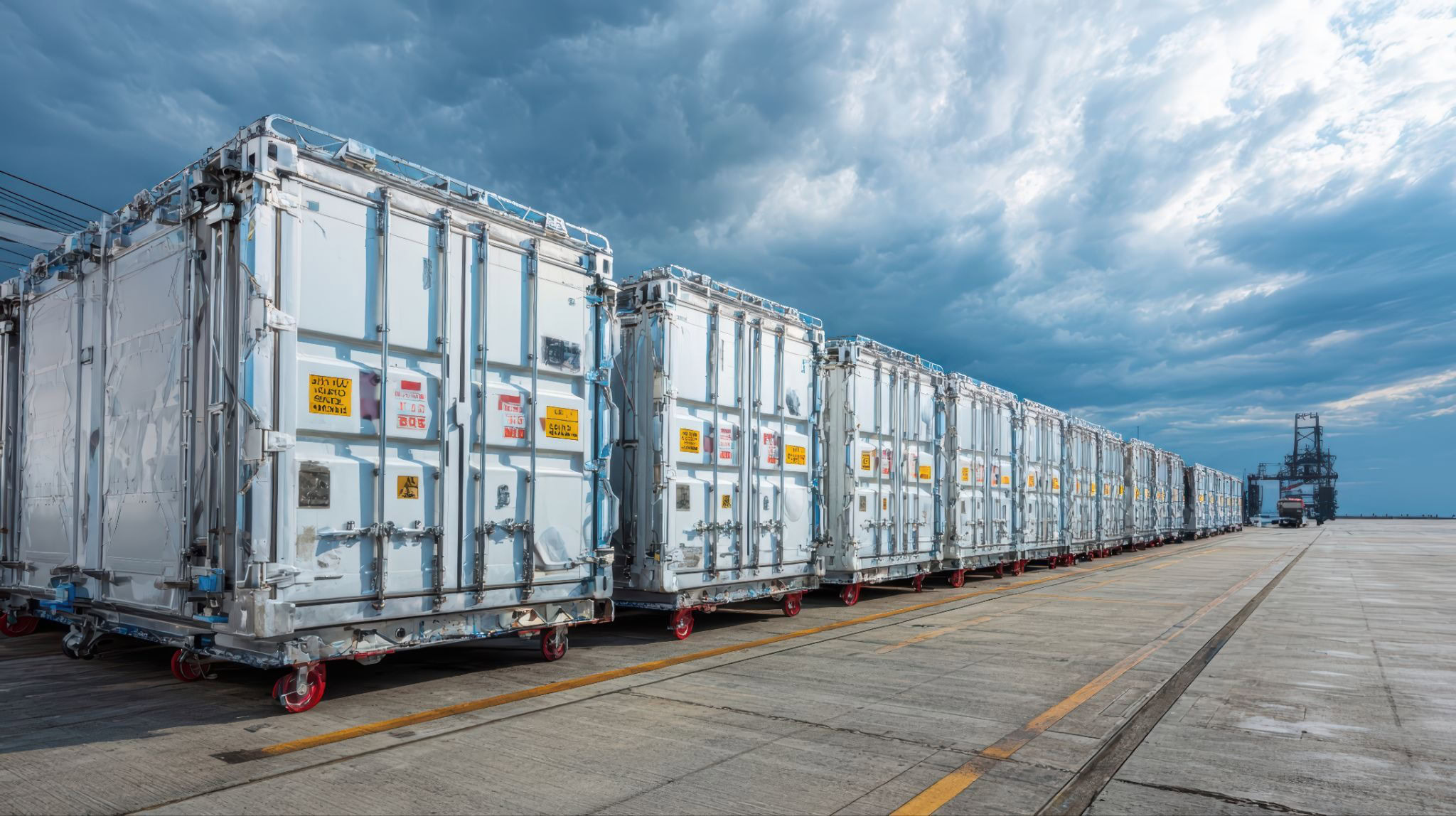 Rows of shipping containers at a port representing imported aluminum supply chain risks.